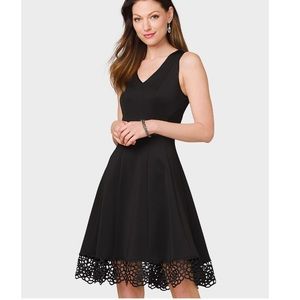 Fit & Flare V-Neck Dress with Flower Lace Bottom